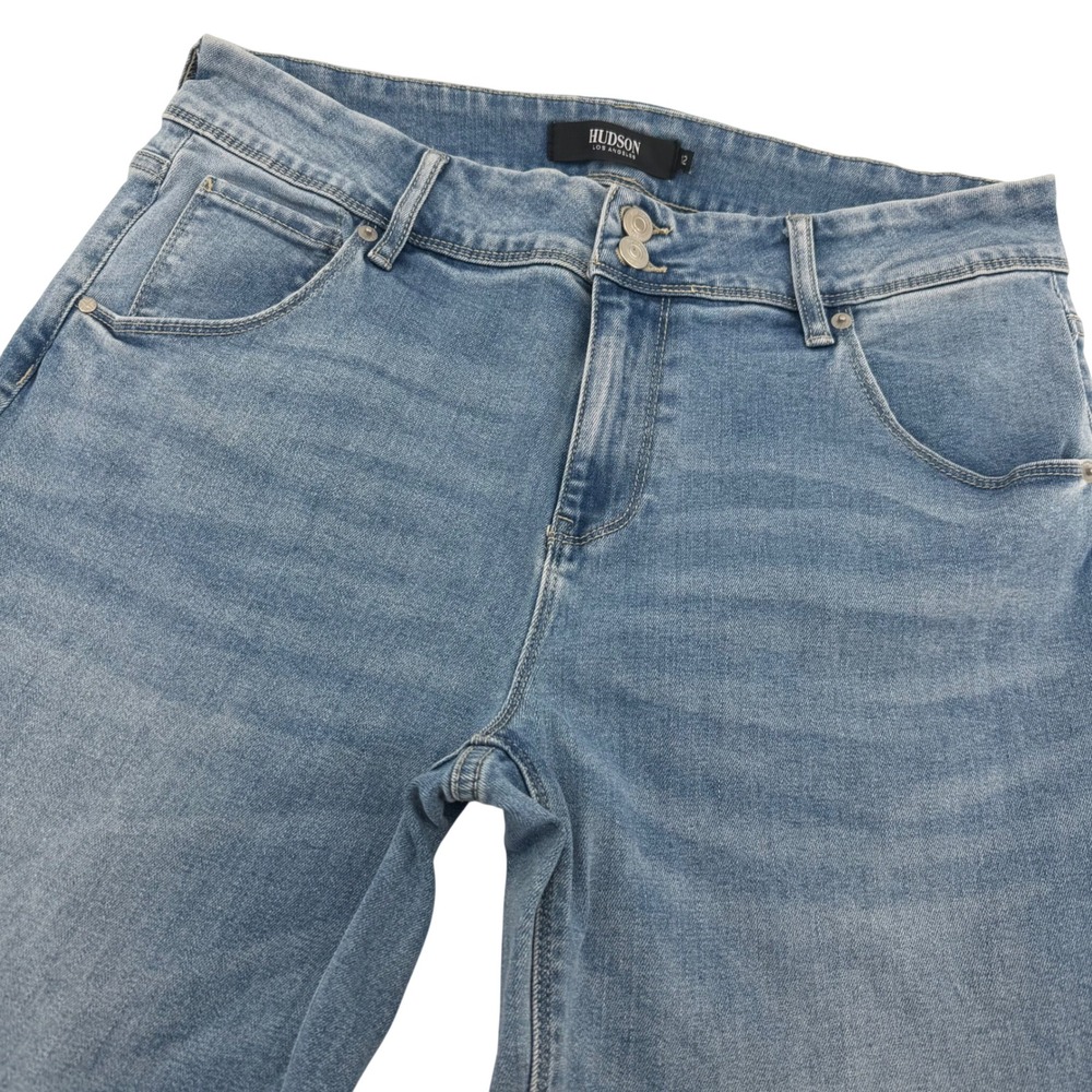 Hudson Straight Leg Jeans Women 12 Blue Medium Wash‎ Flap Pocket Double Button